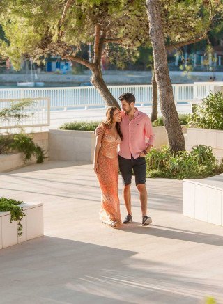 Romantic walk by the sea